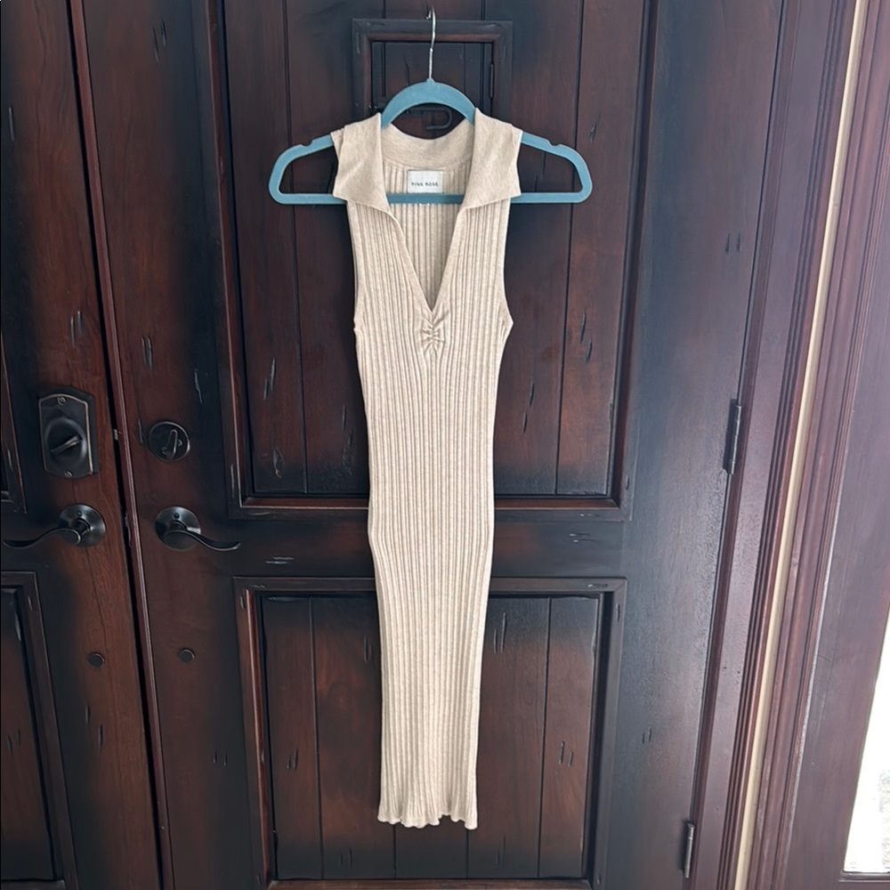 Cream Ribbed Sheath Midi Dress